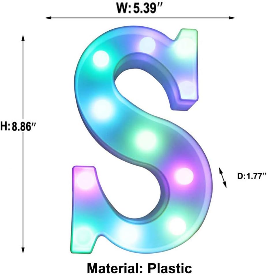 Pooqla Colorful Marquee Letters LED Light Up Letters with Remote, Party Birthday Letter with Lights Decorations for Classroom Room Dorm Home - Multicolor Letter S