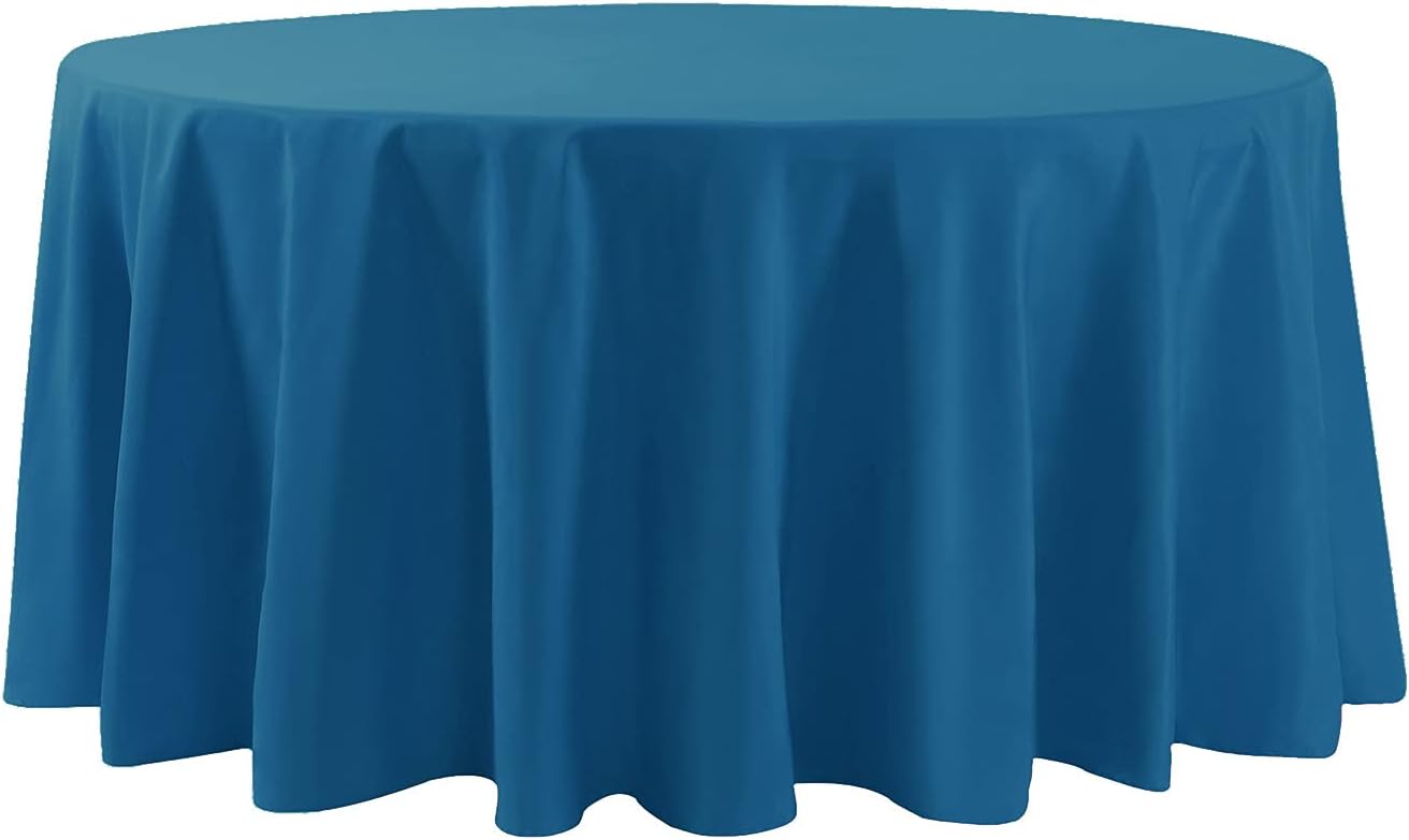 132 inch Round Tablecloth Washable Polyester Table Cloth Decorative Table Cover for Wedding Party Dining Banquet（132 inch, Mediterranean Blue）