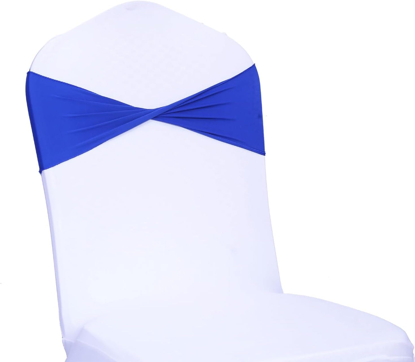 MDS Pack of 200 Spandex Chair Sashes Bows Elastic Stretch Dining Chair Bands Ties Without Slider Buckle Universal fits for Wedding Baby Shower Birthday Party Banquet Event Decoration - Royal Blue