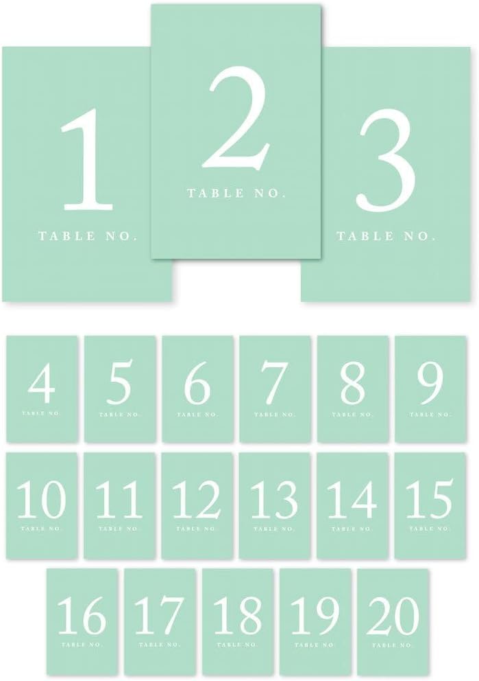 Andaz Press Table Numbers 1-20 on Perforated Paper, Mint Green, 4x6-inch Single Sided Sign, 1-Set, For Weddings, Graduation