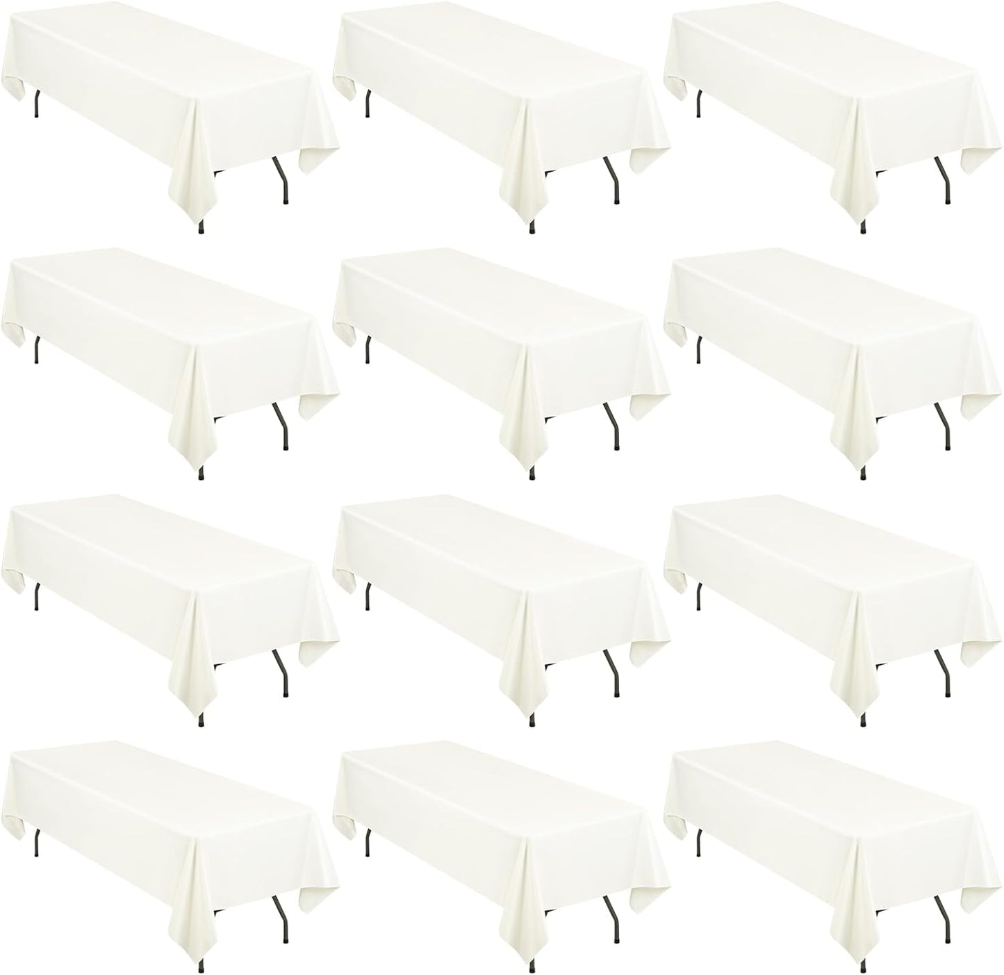 12 Pack 60 x 126 Inch Rectangle Tablecloth Ivory Polyester Tablecloth for 8 Ft Rectangle Tables, Washable Fabric Table Cloth for Wedding Dining Table Buffet Parties Camping