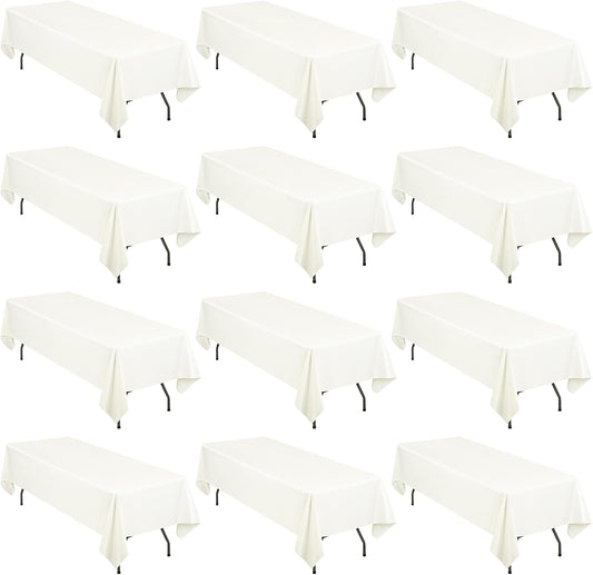 12 Pack Polyester Tablecloth 60 x 102 Inch Ivory Tablecloth for 6 Ft Rectangle Tables,Stain and Wrinkle Resistant Washable Fabric Table Covers Polyester Table Clothes for Wedding Parties Banque