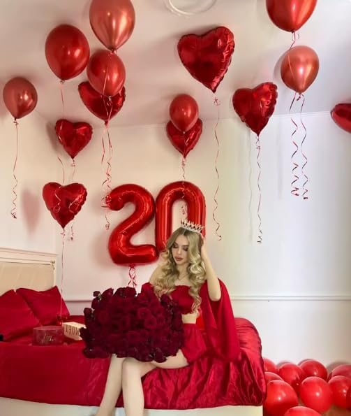 Red Number 7 Birthday Balloon 40 Inch, Digital Balloons for 7 17 27 70 77 Party Celebration Decorations Supplies, Mylar Foil Numbers Balloon for Seven Wedding Anniversary