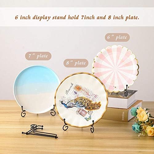 (4 pack)6"Iron Display Stand, Black Iron Easel Plate Display Photo Holder Stand, Displays Picture Frames, Cookbooks, Decorative Plates, Tablets and Art