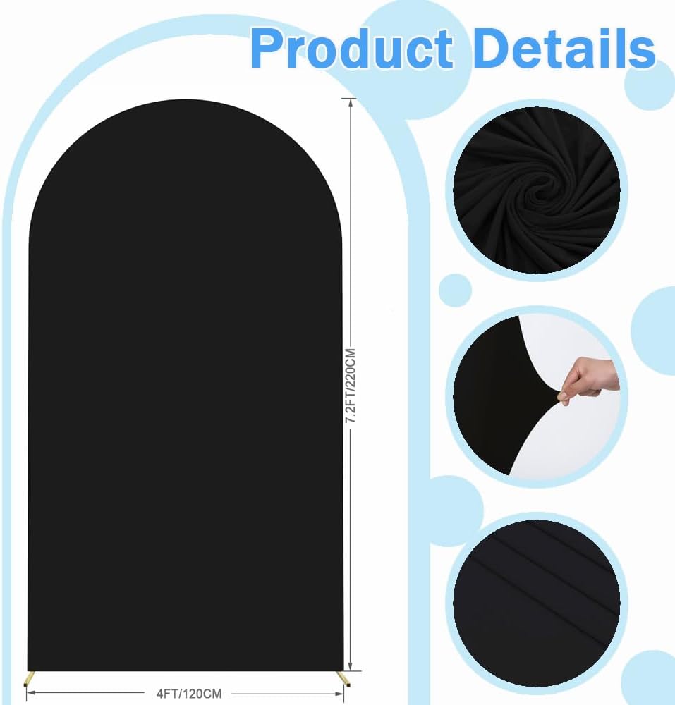 Black Arch Cover 4x7.2ft Arch-Backdrop-Cover Spandex Arched Covers Stretchy Backdrop Chiara Arches Frame Fabric for Birthday Party Baby Shower Gender Reveal Wedding Arch Back Drop Arbor Decor