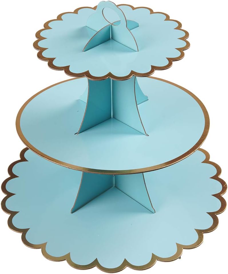3-Tier Cupcake Stand, Light Blue, 12"W x 12.8"H, Cardboard
