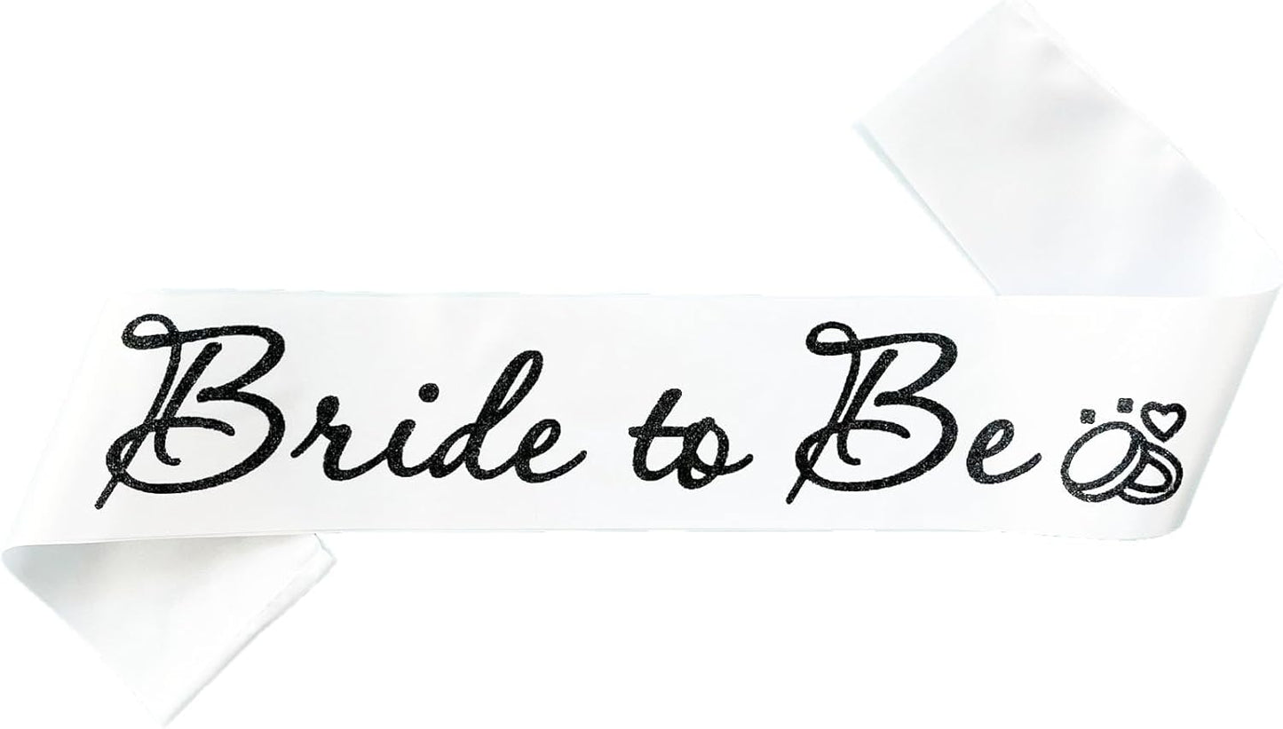 White Bride to Be Sash for Bridal Shower Bachelorette Party Wedding Hen Party Decorations Engagement Gifts Favors Miss to Mrs Sash with Glitter Letter Black