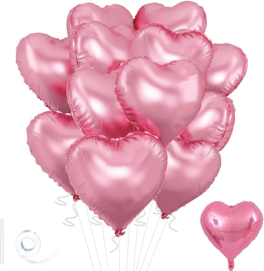 Pink Heart Balloons,18inch Bright Pink Heart Shaped Foil Balloons 12Pcs Helium Mylar Balloon for Anniversary Wedding Engagement Birthday Party Baby Shower Decorations