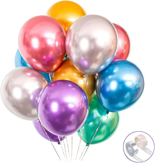 Colorful Party Balloons 100pcs 12inch Chrome Metallic Helium Balloons for Birthday Party Decoration and Arch Decoration Wedding Birthday Baby Shower Christmas Party