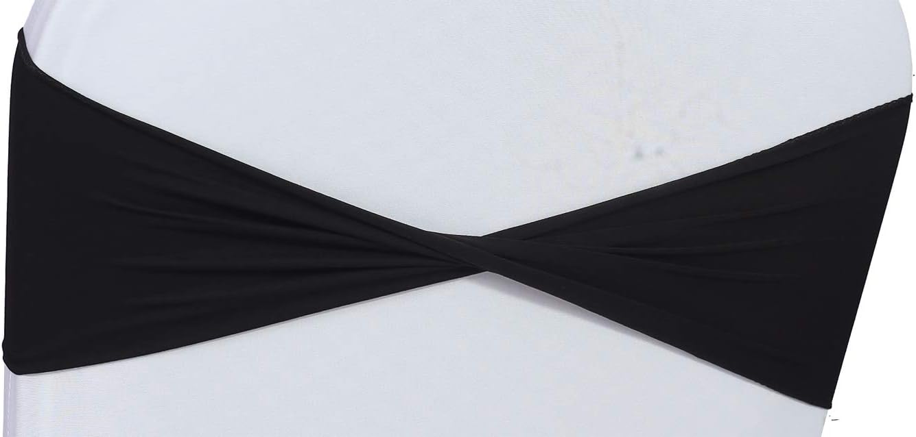 VDS Pack of 75 PCS | Black | Spandex Chair Sashes Bows Without Buckle | Stretch Elastic Banquet Universal Folding Chair Band Tie with for Wedding Party Conference Celebration Event Decoration