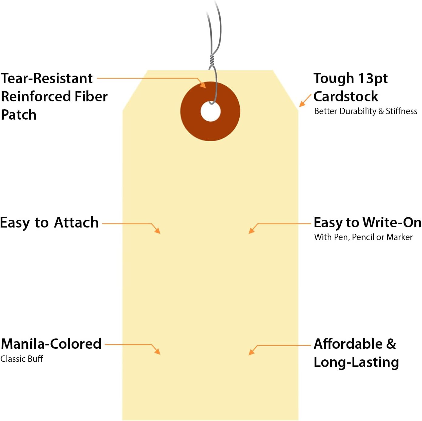 SmartSign Blank Manila Shipping Tags with Wire, Size #3 | PreWired, 13pt Cardstock Tags, 3 3/4" x 1 7/8", Pack of 100