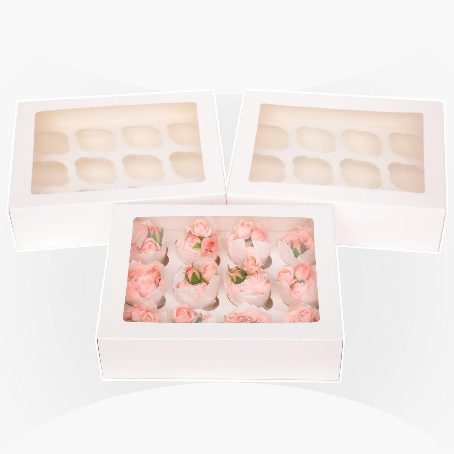 Bakepacker Auto-pop up 12 Cupcake Containers 6-Packs White Cupcakes Carrier, 12 Cupcake Boxes with Window 13"x10"x3.5"