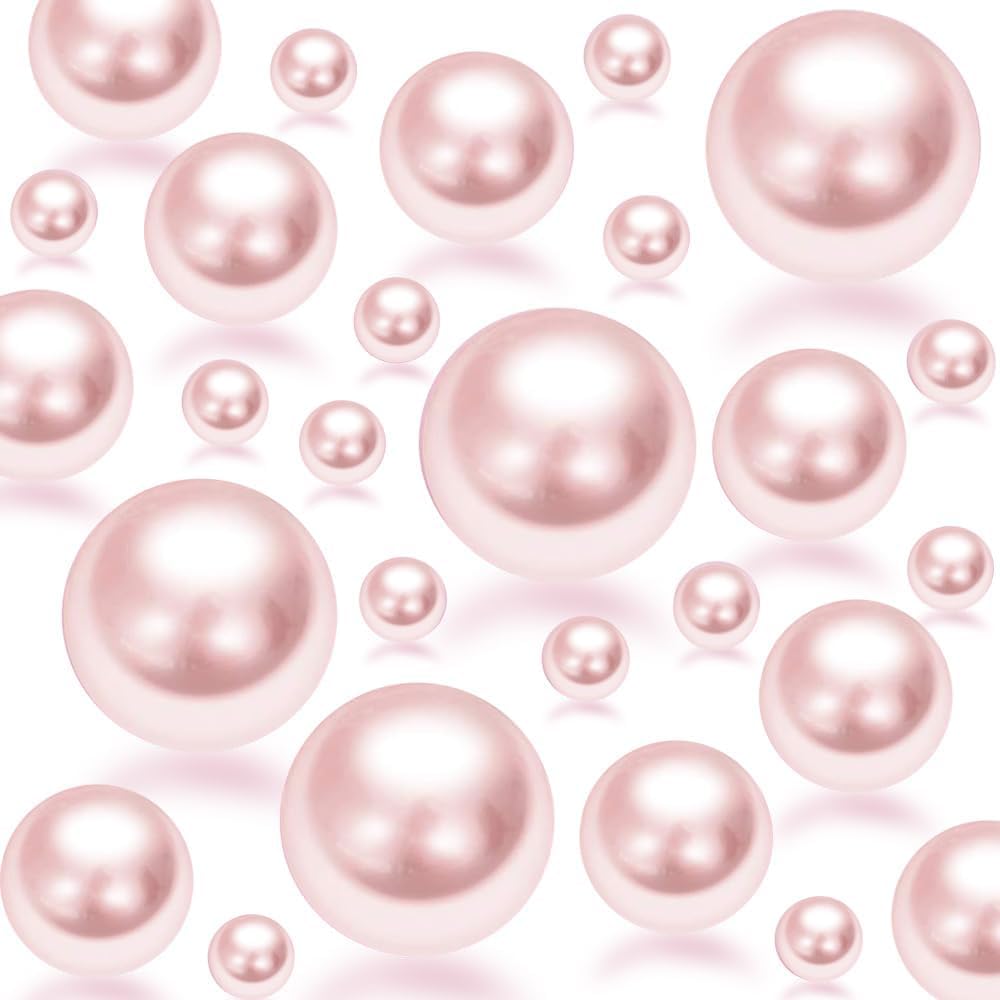 150Pcs Pink Polished No Hole Faux Pearl Beads for Vase Filling Decorations, Plastic Pearls Vase Fillers, Table Scatters, Wedding Centerpiece, Home Decor, 8/14/20 mm