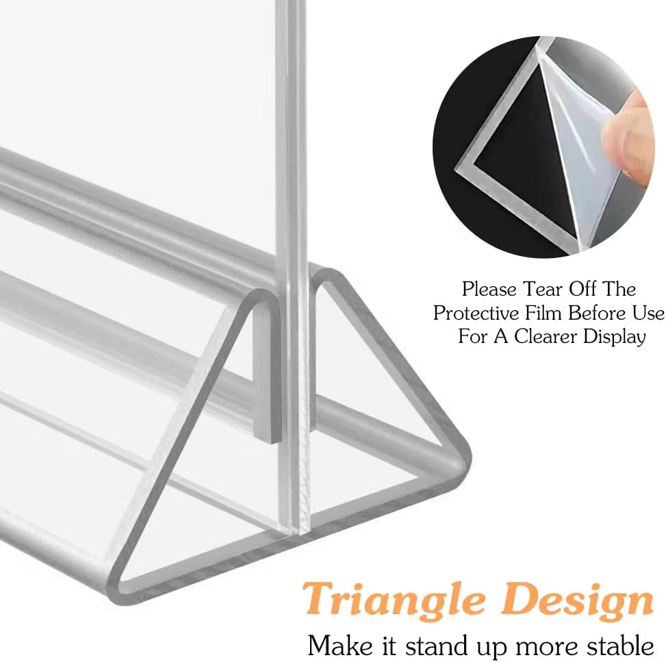 16 Pack 4x6 Clear Acrylic Sign Holders with Silver Borders and Vertical Stand, Double Sided Display Acrylic Table Number Holder for Desktop Table Menu, Wedding, Party, Restaurant