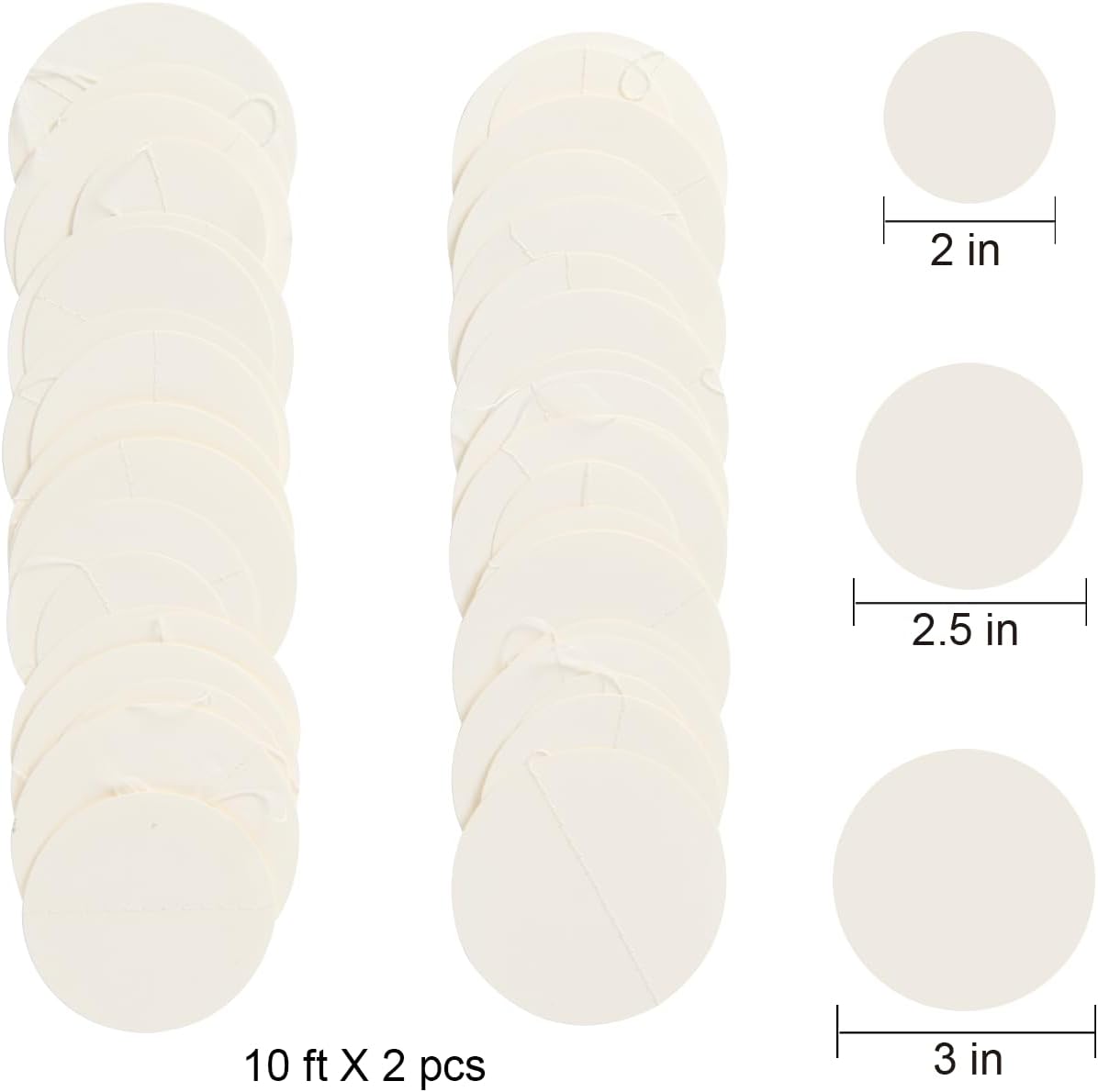 Beige Neutral Party Garland - Multi-Size Circles (3''/2.5''/2'') for Birthday Wedding Baby Shower, 10ft/Strand with 30 Dots, 2 Pack