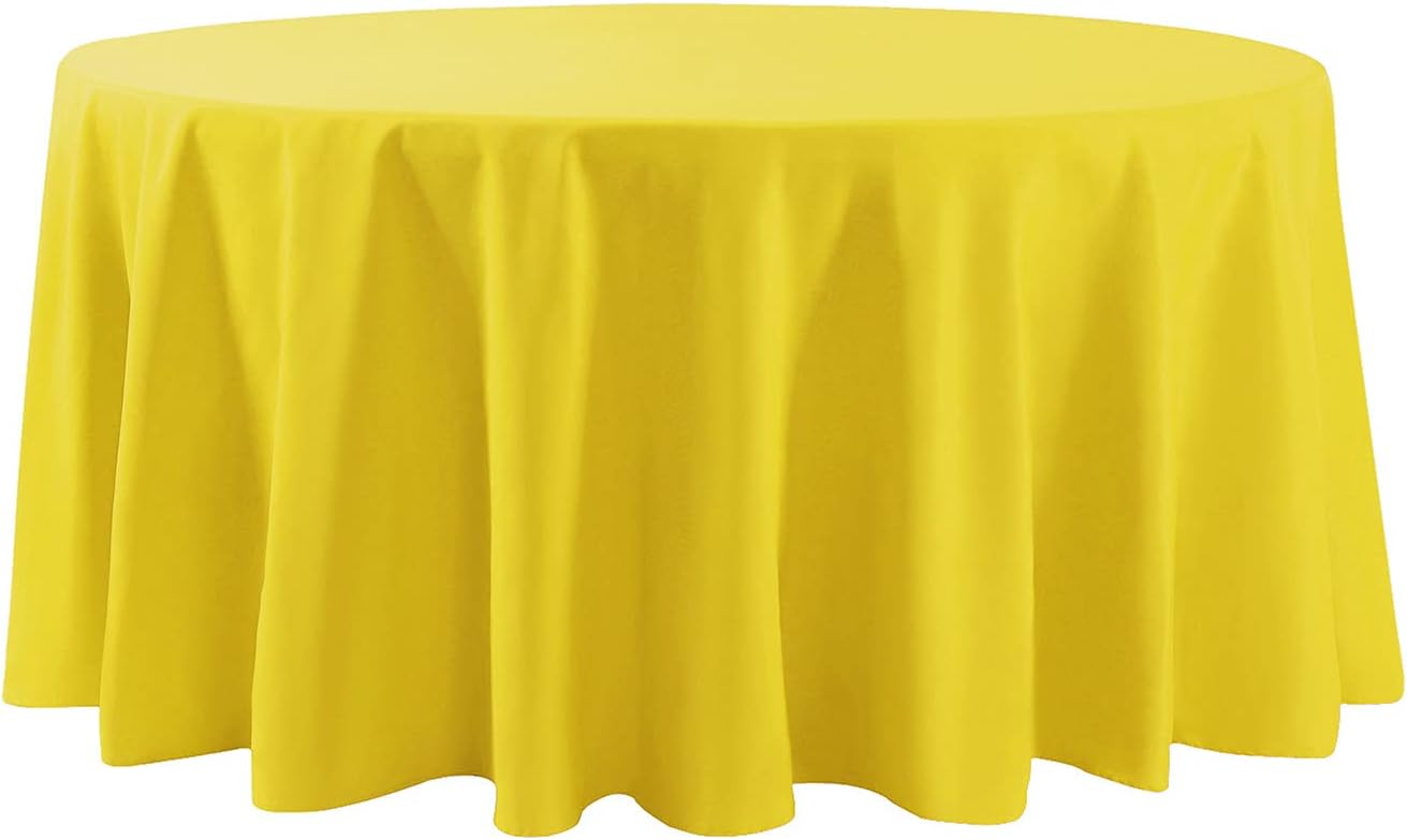 108 inch Round Tablecloth Washable Polyester Table Cloth Decorative Table Cover for Wedding Party Dining Banquet（108 inch, Yellow）