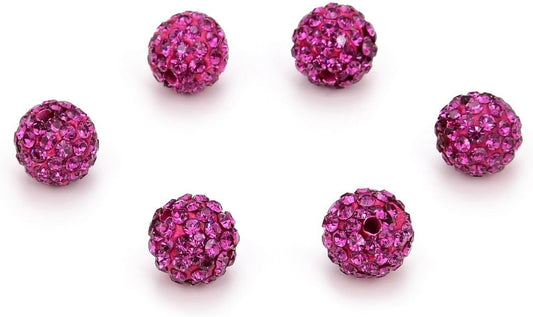 50pcs Adabele Grade A Suncatcher Crystal Rhinestone Pave Loose Beads 8mm Fuchsia Pink Polymer Clay Disco Ball Spacers Compatible with Shamballa All Craft Jewelry Making DB8-22