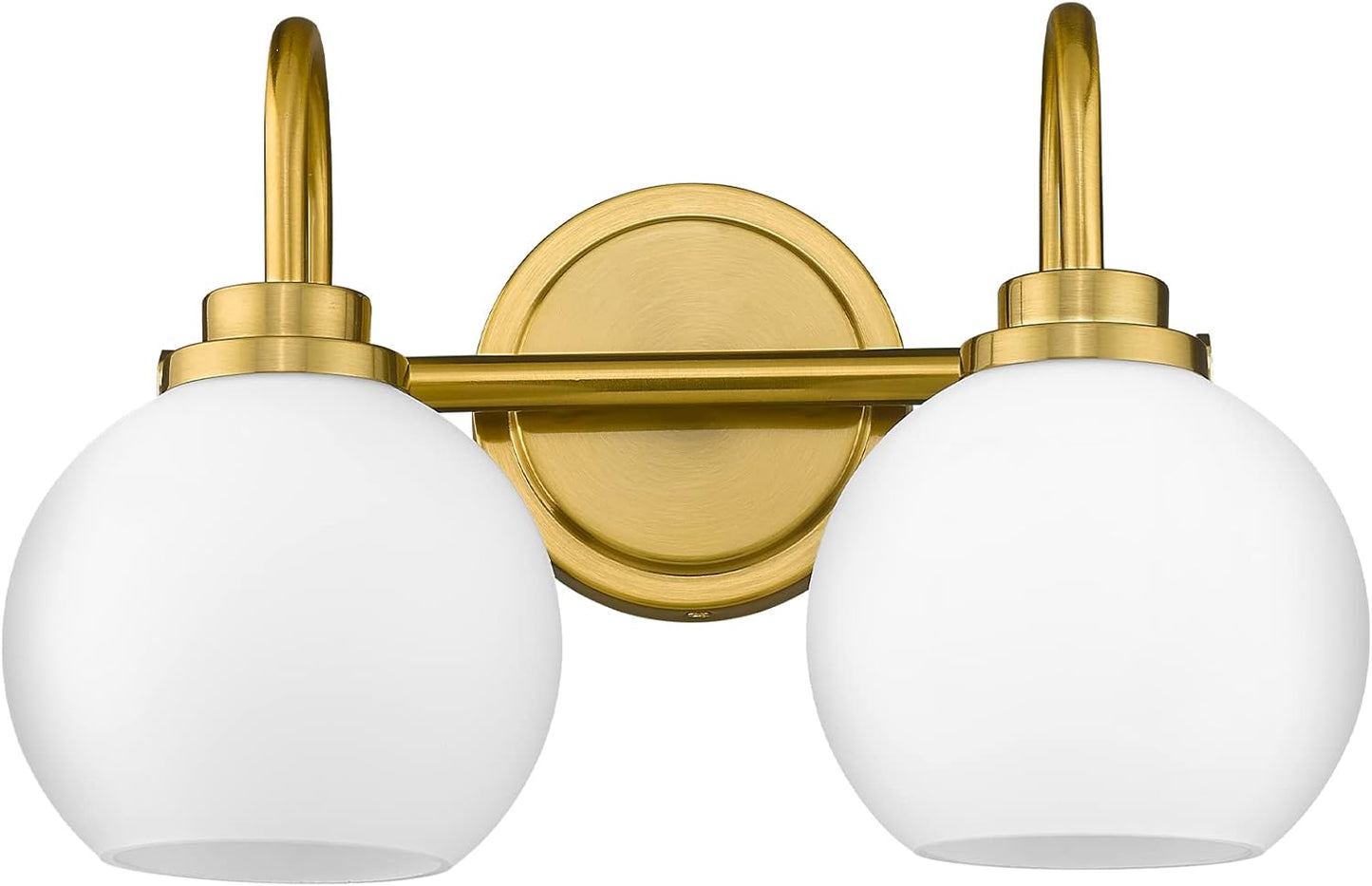 Gold Bathroom Vanity Light Fixtures, 2 Light Modern Over Mirror with White Milk White Globe Glass Shade