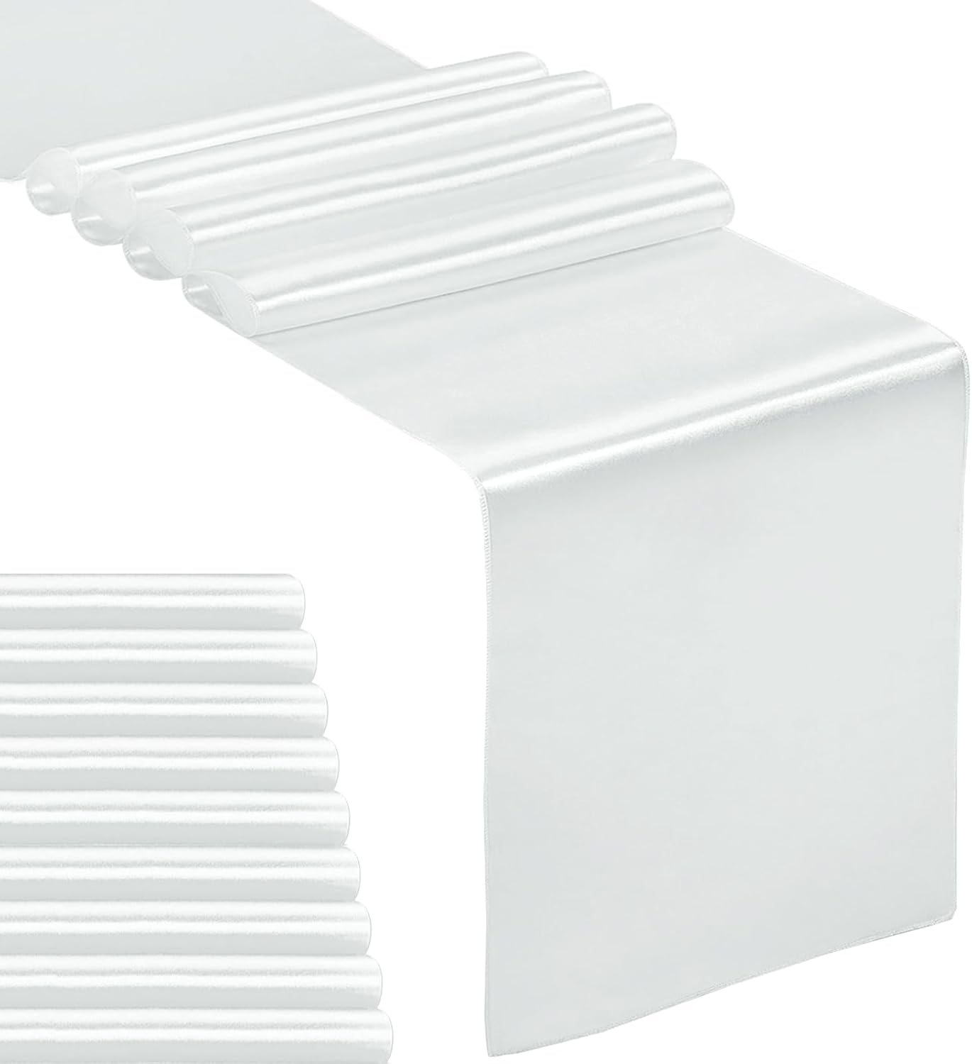 10-Pack Satin Table Runner Silver 12 x 108 inches Long, Table Runners for Wedding, Birthday Parties, Banquets Decorations（10 Pack, 12x108 Inch, Silver）