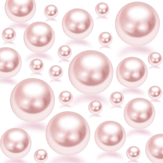 300Pcs Pink Polished No Hole Faux Pearl Beads for Vase Filling Decorations, Plastic Pearls Vase Fillers, Table Scatters, Wedding Centerpiece, Home Decor, 8/14/20 mm