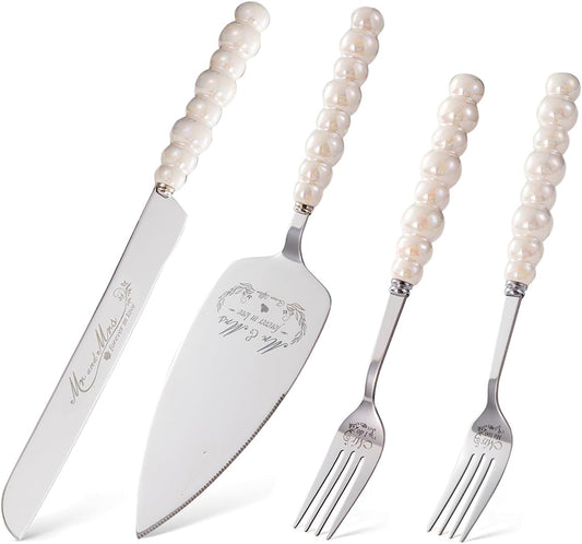 Wedding Cake Knife and Server Set, Ceramic Pearl Handle Cake Cutting Set for Wedding Gifts Bridal Shower Gifts Engagement Gifts for Couples