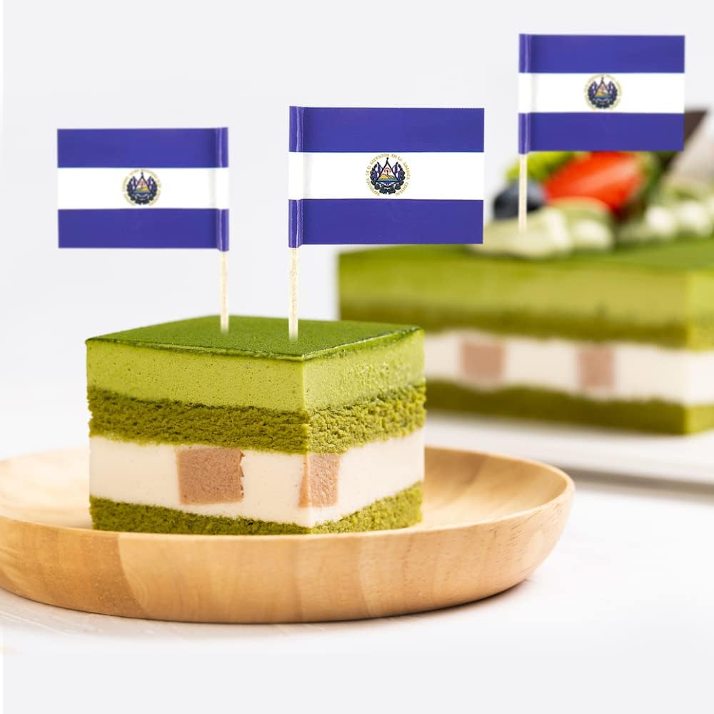 El Salvador Flag Salvadoran Flag, Small Mini Salvadoran Toothpick Flags for Food, Cupcakes, Cocktails, Appetizers, Bar Party Decorations