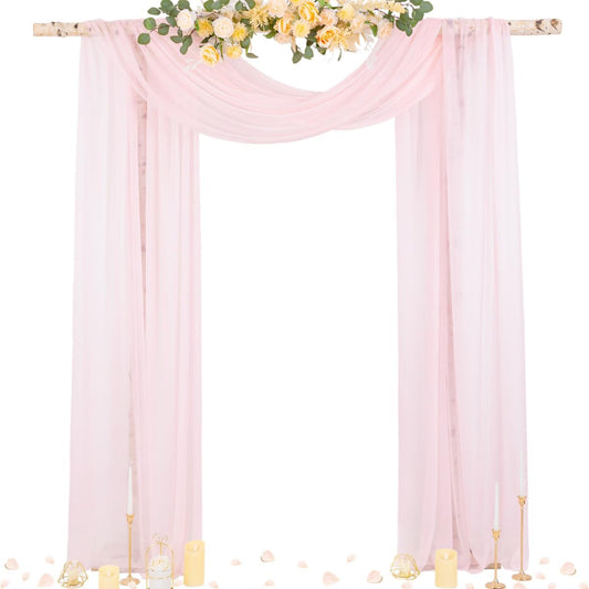 Socomi Blush Pink Wedding Arch Draping Fabric 29" x 20Ft 4 Panels Sheer Outdoor Curtain Drapes Extra Long for Bridal Baby Shower Ceremony Birthday Party Decor