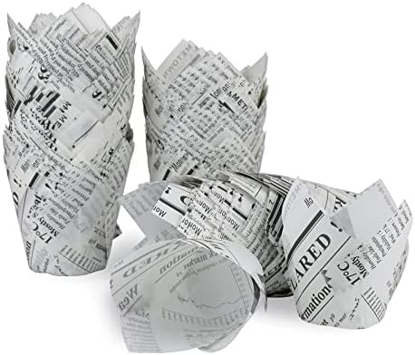 200pcs Tulip Cupcake Liners, Standard Greaseproof Paper Baking Cups Muffin Liners Holders Perfect for Bridal Showers, Baby Showers, Birthday Parties, Banquets, and Catering Events (newspaper)