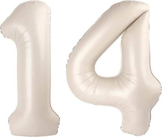 40 Inch Cream White Large Number 14 41 Birthday Balloon, Giant Number 14 41 Balloons, Foil Mylar Big Balloons for Anniversary Graduation Supplies Decorations