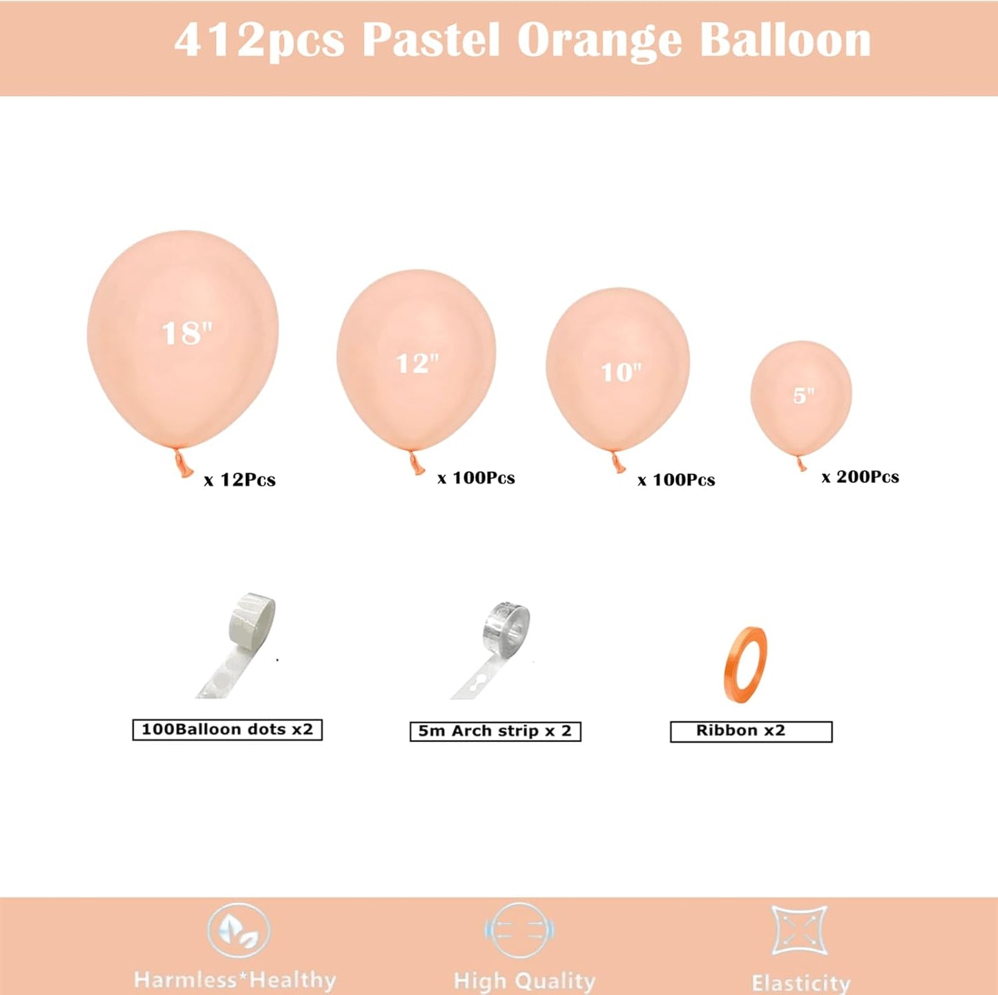 412pcs Pastel Orange Balloon Garland Arch Kit 18 12 10 5 Inch Different Sizes Light Orange Latex Balloons for Baby Shower Christmas Birthday Wedding Peach Party Decoration