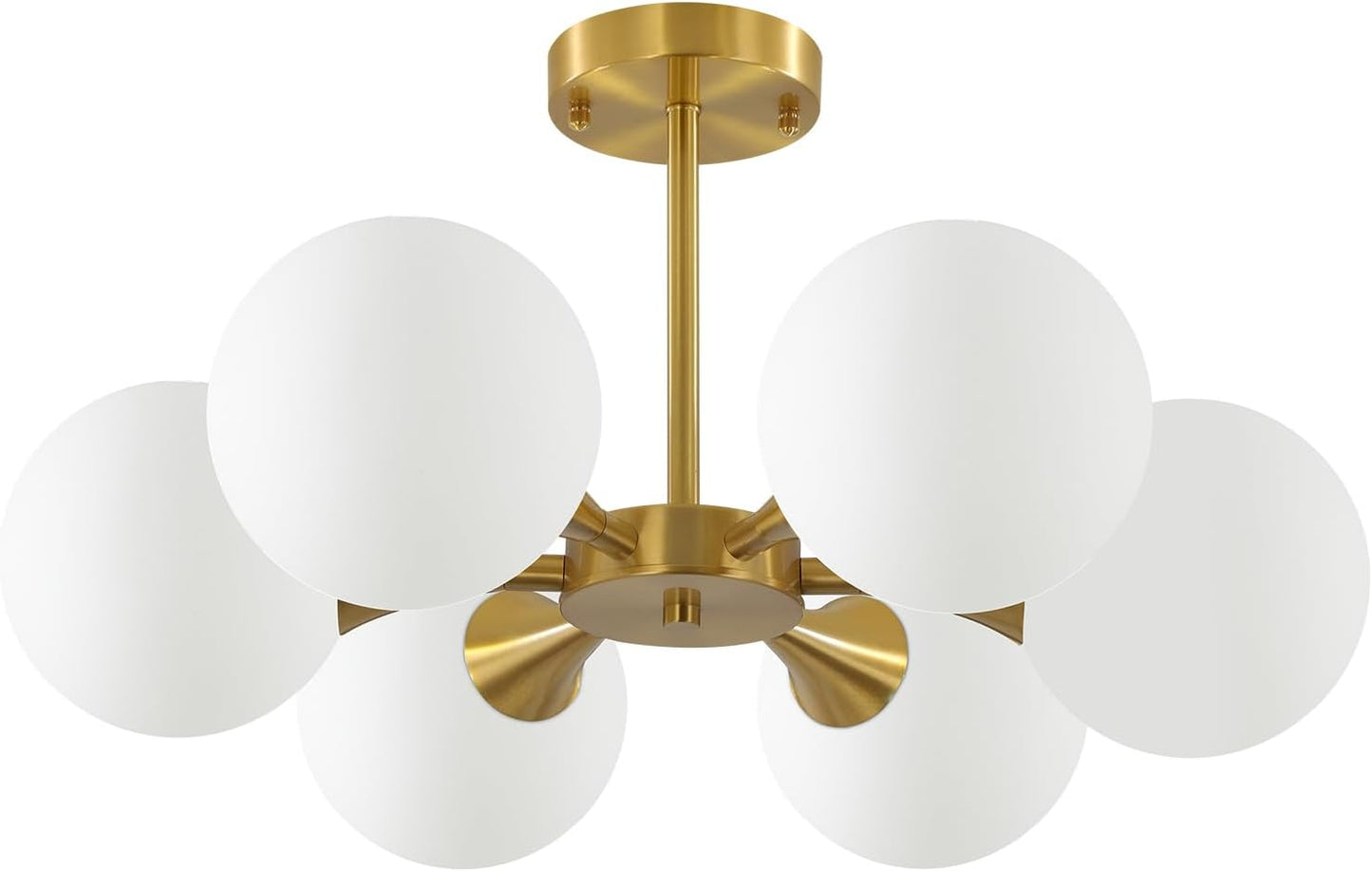 KCO Lighting Brushed Gold Sputnik Flush Mount Ceiling Light Mid Century Modern Overhead Ceiling Light 6-Lights Milk Glass Globe Semi Flush Mount Ceiling Light Fixture