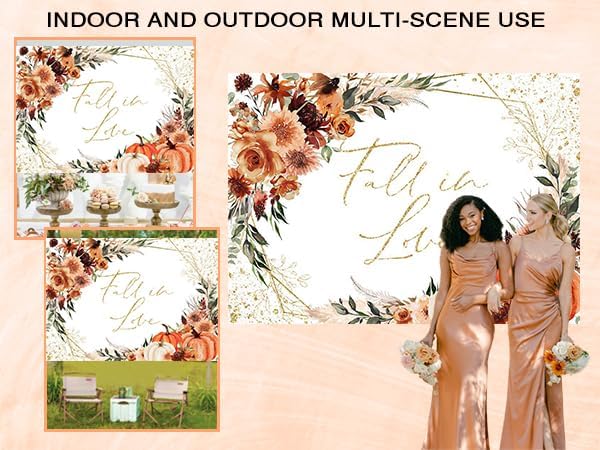 Mocsicka Fall in Love Bridal Shower Backdrop Boho Autumn Leaves Pumpkin Briddal Shower Party Decorations Terracotta Fall Wedding Photography Background (White, 7x5ft(82''x60''))