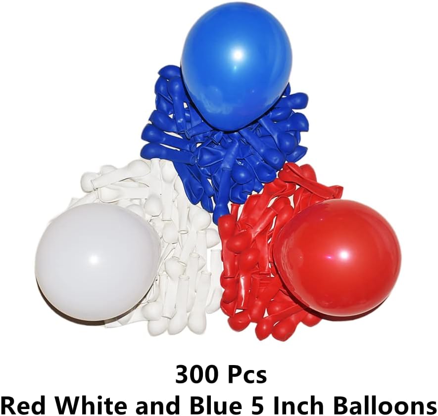 300 Pack Red White and Blue Balloons - 5 Inch Mini Red White Blue Latex Small Balloons - 100 of Each Colors for Party Balloons Arch Wreath Assorted Colors Decorations