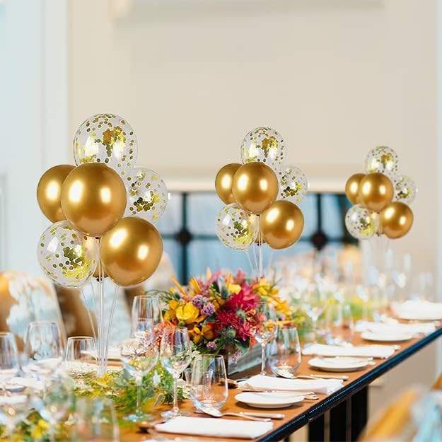 4 Sets of Table Balloon Stand Kit, 1 Roll of Glue and 5 Flower Clips for Birthday, Celebration and Party Decorations