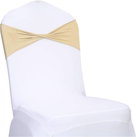 VDS Pack of 150 PCS | Champagne | Spandex Chair Sashes Bows Without Buckle | Stretch Elastic Banquet Universal Folding Chair Band Tie with for Wedding Party Conference Celebration Event Decoration