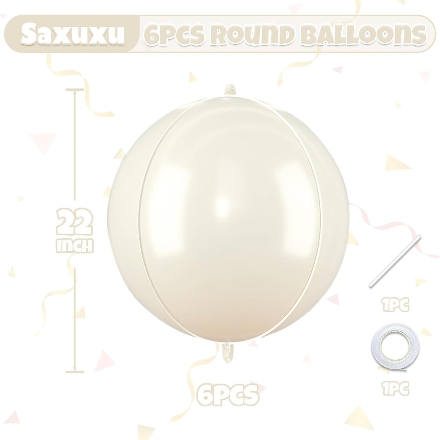 Beige Giant Foil Balloons, 6Pcs Large Metallic Cream Round Balloons, 22 Inch Big Round Foil Balloon for Cream Birthday Party Baby Shower Wedding Decorations