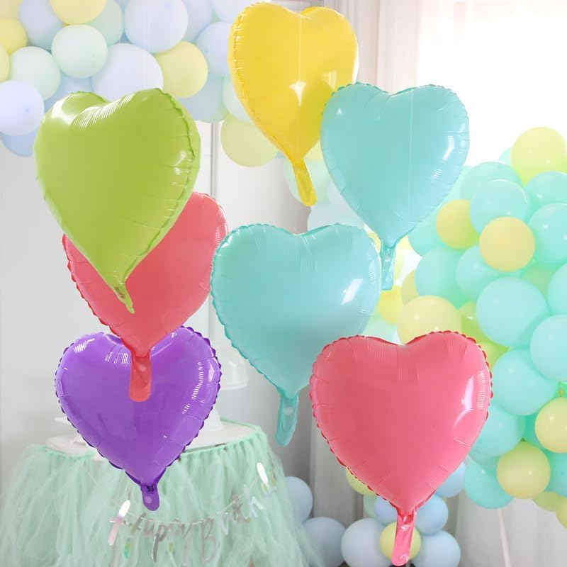 Pastel Colorful Heart Balloons,10Pcs Rainbow Foil Heart Shaped Balloons,18Inch Pink Blue Yellow Green Purple Helium Balloon for Valentines,Engagement,Birthday,Baby Shower,Wedding Party Decorations