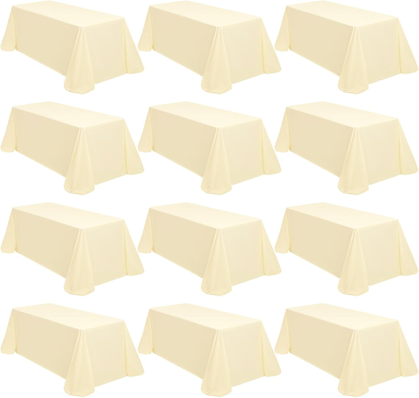 12 Packs 90 x 132 Inch Tablecloth, Beige Polyester Table Cloth for 6ft Rectangle Tables, Washable Fabric TableCover for Wedding Banquets Parties Buffet Dining Table