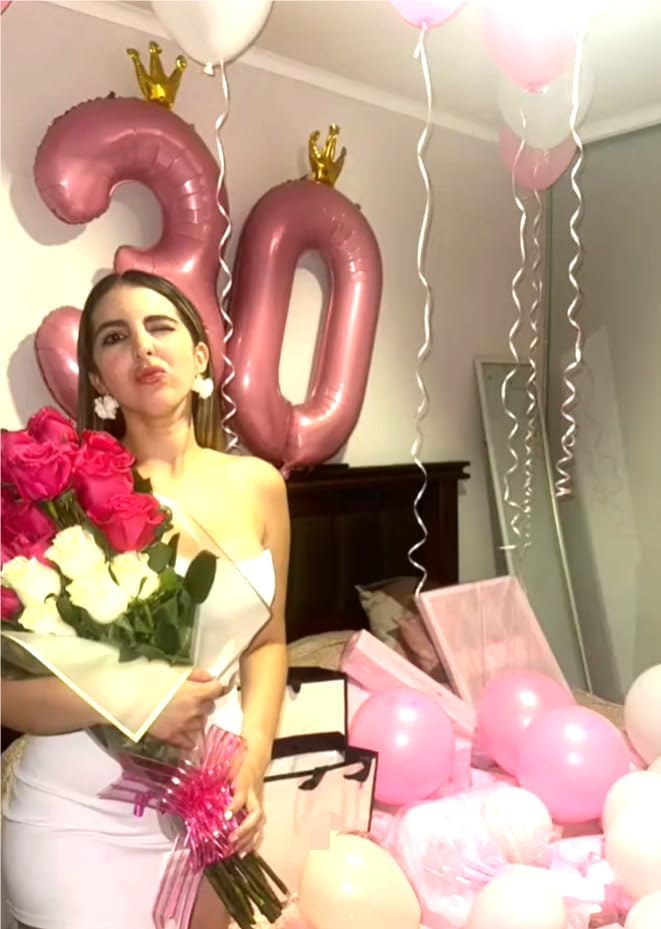 Pink Crown 40 Inch 0 Number Balloons, 0 Decorations for 10 20 30 40 50 60 70 80 90 100 Birthday, 2026 Pink Crown Foil Giant Birthday Graduations Anniversary Party Balloon