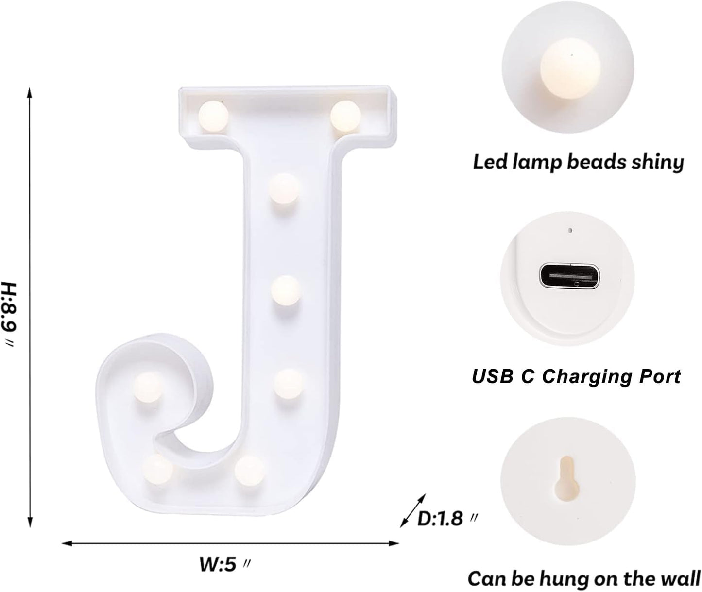 Foaky Rechargeable LED Letter Lights Sign Marquee Light Up Letters Sign for Night Light Wedding/Birthday Party Christmas Lamp Home Bar Decoration (J)