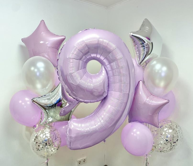 Light Purple 2 Balloons, 40 Inch Giant Lilac Helium Mylar Foil Number 0-9, Pastel Dusty Purple 2nd Birthday Balloon for Girls, Morados Numero Two Balloons for Women Anniversary Party Decorations