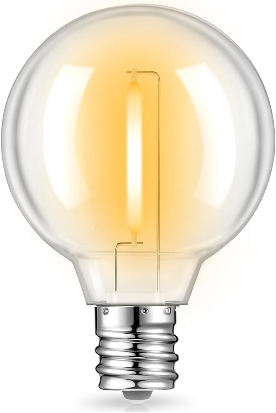 15 Pack G40 LED Replacement Light Bulbs for String Lights, Dimmable E12 Base Shatterproof Bulbs, 0.6W Equal to 5W, Warm White 2200K, Not Solar