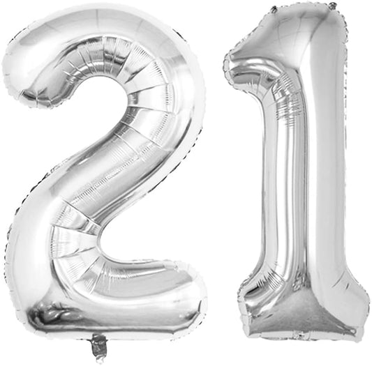 GOER Number 12 Balloons for 12th Birthday Sweet 12 Party Decorations,42 Inch Jumbo Foil Helium 21 Balloons for 21st Birthday Party Decoration (Silver)