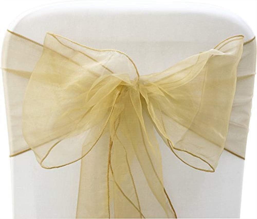 Organza Chair Bow Sash Décor Bows Sashes for Wedding Reception Events Banquets Decoration - (Pack of 25, Champagne)