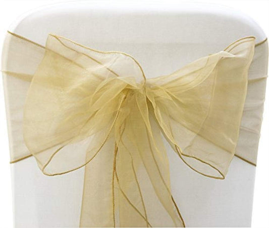 Organza Chair Bow Sash Décor Bows Sashes for Wedding Reception Events Banquets Decoration - (Pack of 25, Champagne)