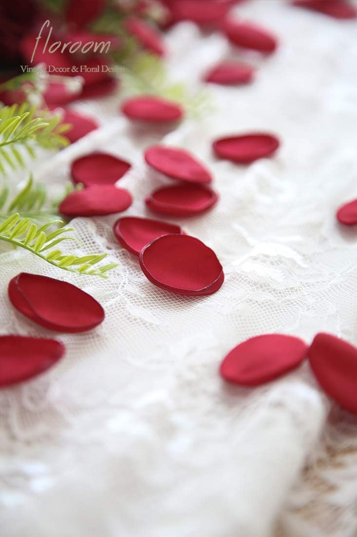 Floroom 300pcs Rose Petals Dark Red Faux Silk Flower Petals for Wedding Flower Girl Basket Aisle Scatter Dinner Table Centerpieces Party Confetti Bridal Shower Romantic Night Decoration