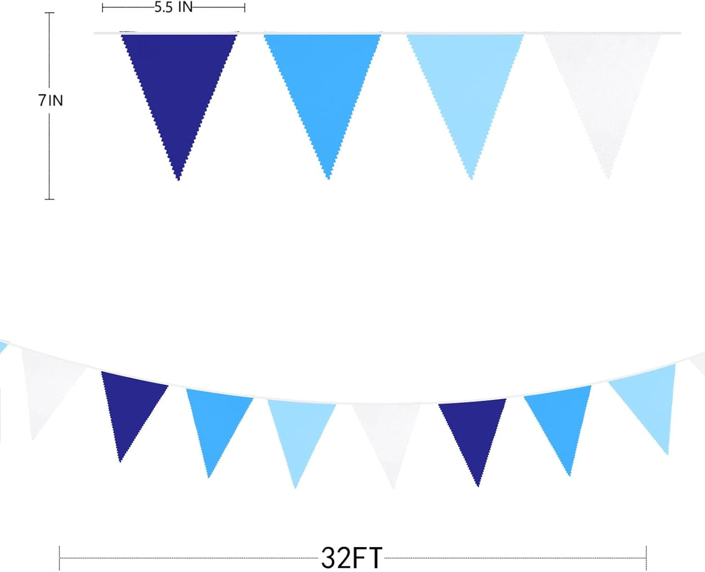 10M/32Ft Royal Blue Party Decorations Triangle Flag Pennant Bunting Fabric Garland for Wedding Birthday Ahoy Achor Nautical Pirate Bridal Baby Shower Under The Sea Party Festivals Decoration