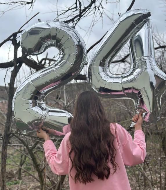 40 Inch Silver Large Number 4 Birthday Balloon, Giant Number Four 14 24 34 40 44 Balloons, Foil Mylar Big Balloons for Anniversary Graduation Supplies Decorations