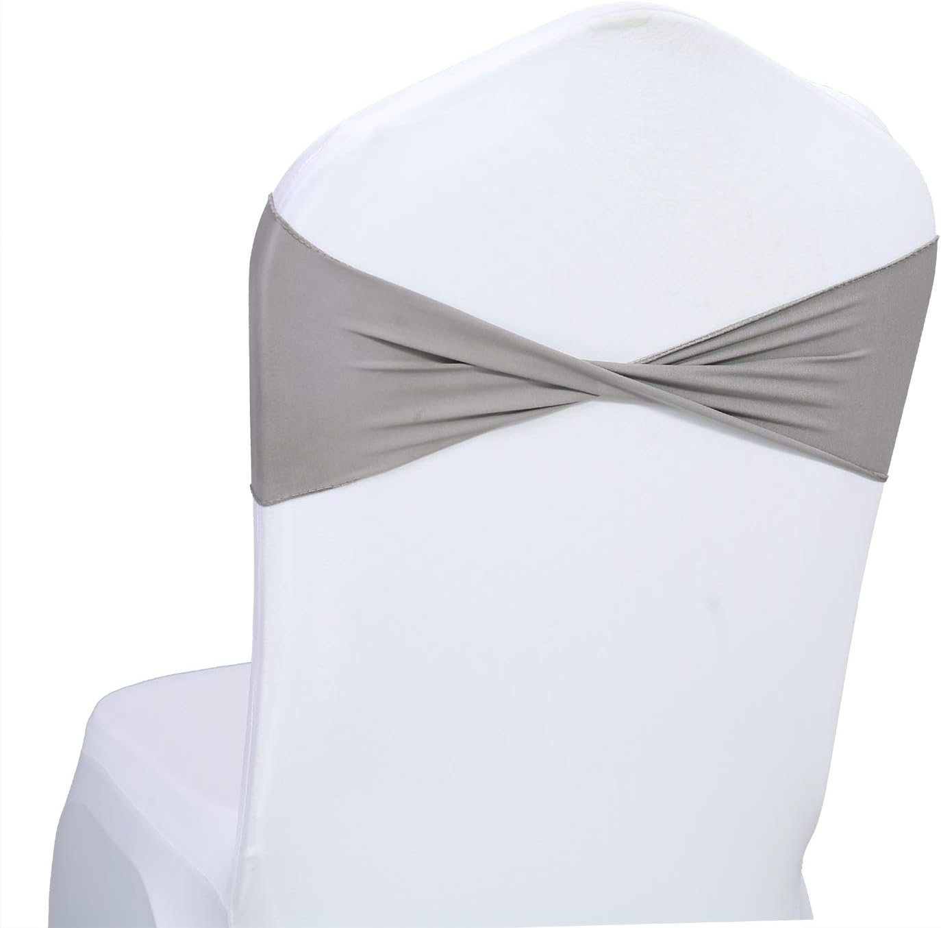 VDS Pack of 25 PCS | Silver Grey | Spandex Chair Sashes Bows Without Buckle | Stretch Elastic Banquet Universal Folding Chair Band Tie with for Wedding Party Conference Celebration Event Decoration