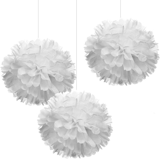 12" White Tissue Pom Poms DIY Hanging Paper Flowers for Party Decorations, 12 pcs
